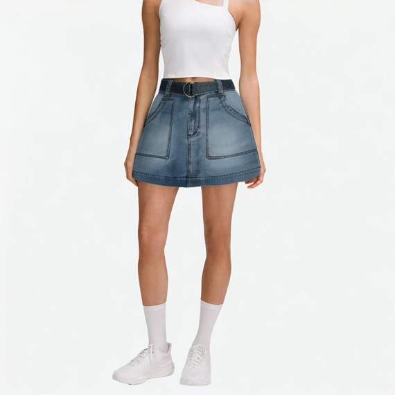 Denim skirt with belt