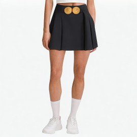 Button Decorated Pleated Skirt