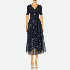  V-neck Knit Midi Dress