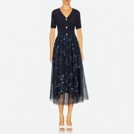  V-neck Knit Midi Dress