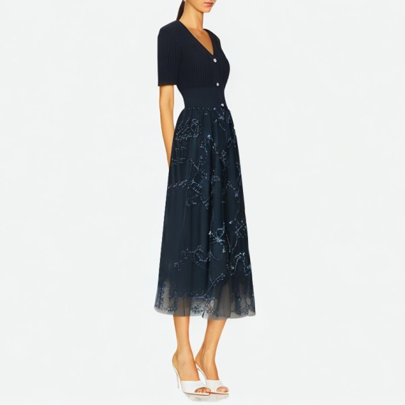  V-neck Knit Midi Dress