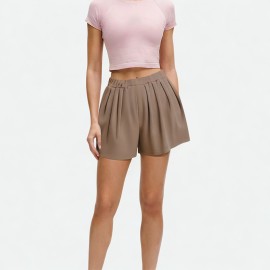 Elastic Waist Wide-Leg Shorts