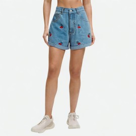 Cherry Embroidered Wide-Leg Shorts