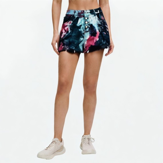 Colorful Fringed Denim Shorts