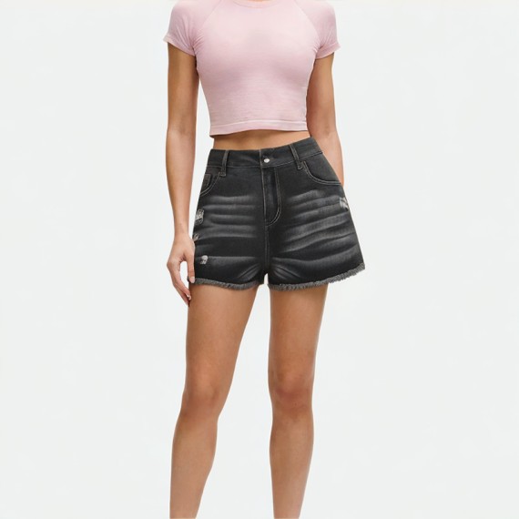 Mid-Rise Stretch Denim Shorts